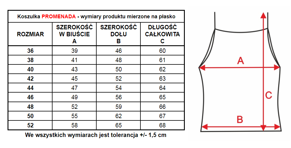 wymiary koszulki Promenada